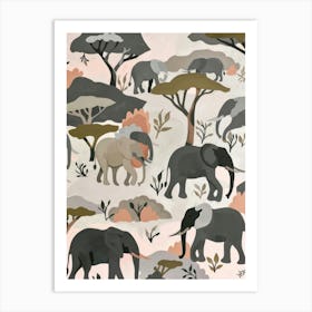 Elephants Pastels Jungle Illustration 2 Art Print