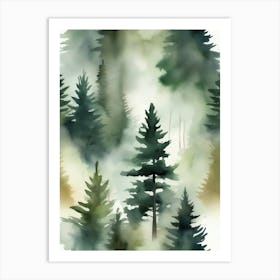 Appalachian Mountains of Misty Pines Watercolor Print of Evergreen Forest..132 Art Print