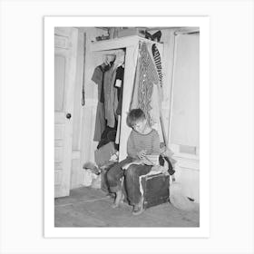 Small Boy, Son Of Carpenter From Hobbs, New Mexico, Reading Funny Papers In Corner Of Room In Tourist Court Art Print