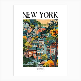 Sunnyside New York Colourful Silkscreen Illustration 3 Poster Art Print
