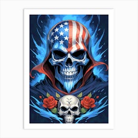 American Flag Floral Face Evil Death Skull (33) Art Print