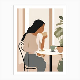 Woman Drinking Coffee Art Print