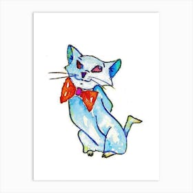 Blue Cat With Bow Tie Art Print