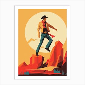 Cowboy Jumping In The Desert Art Print