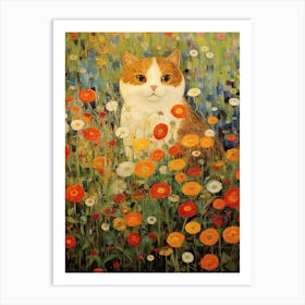 Flower Garden And A Ginger Cat, Inspired By Klimt 3 Art Print