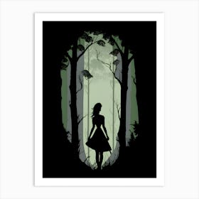 Silhouette Of A Woman In The Forest Art Print