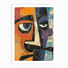 Abstract Portrait Painting Representing A Man Smoking A Pipe Art Print