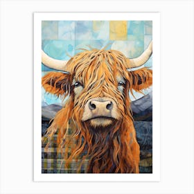 Patchwork Highland Cow Illustration 1 Art Print