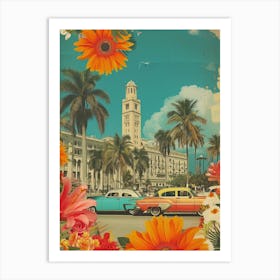 Cuba   Floral Retro Collage Style 2 Art Print