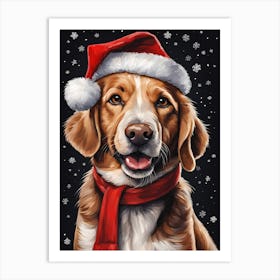 Cute Dog Wearing A Santa Hat Painting (20) Art Print
