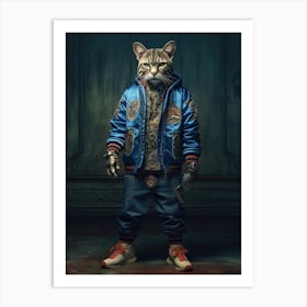 Cat In Blue Jacket 1 Art Print