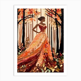 Woman In Autumn Forest Art Print