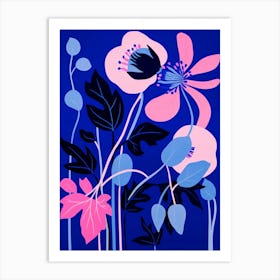 Blue Flower Illustration Fuchsia 1 Art Print