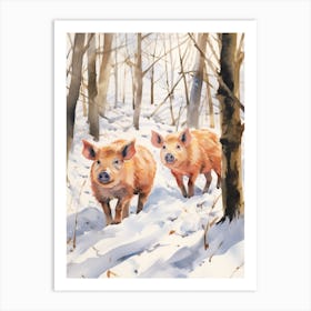 Winter Watercolour Wild Boar 3 Art Print