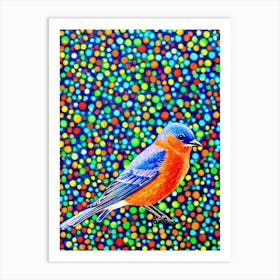 Eastern Bluebird Yayoi Kusama Style Illustration Bird Art Print