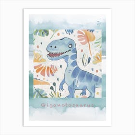 Cute Muted Pastels Giganotosaurus Dinosaur 3 Poster Art Print