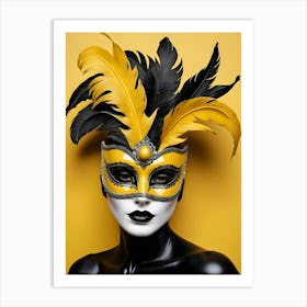 A Woman In A Carnival Mask, Yellow And Black (11) Art Print