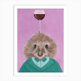 Porcupine With Wineglass Pink & Mint Art Print