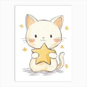 Kawaii Cat With Star.Generated AI. Wall Art Print Art Print