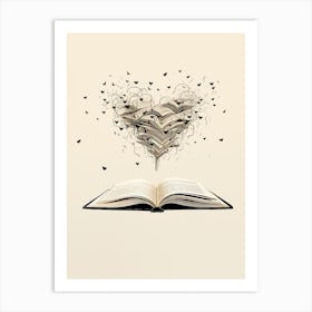 Book Heart Cream & Black 3 Art Print