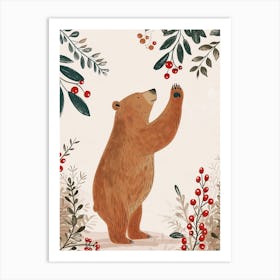 Sloth Bear Standing And Reaching For Berries Storybook Illustration 1 Art Print