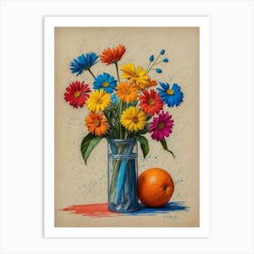 Colorful Flowers In A Vase 3 Art Print