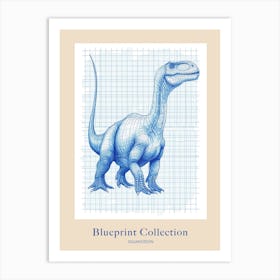Iguanodon Dinosaur Blue Print Sketch 1 Poster Art Print