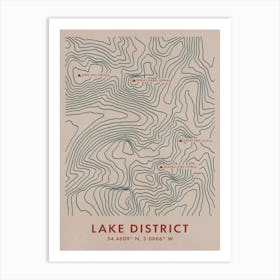 Lake District Topo Map Art Print