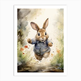 Bunny Running Rabbit Prints Watercolour 4 Art Print