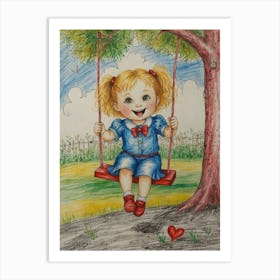 Little Girl On Swing Art Print