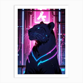 Neon Black Cat Art Print