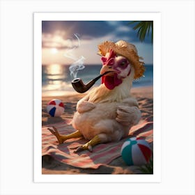 Chicken On The Beach 1 Art Print