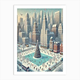 New York City Travel Christmas Painting Christmas In New York City Art Print