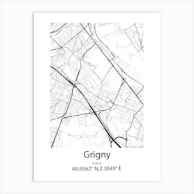 Grigny,France Minimalist Map Art Print