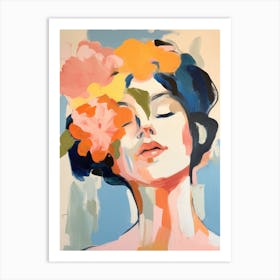 Woman With Flowers On Her Head 1 Art Print