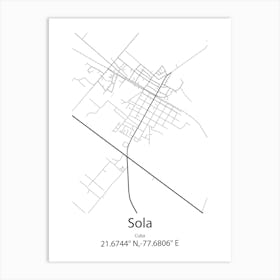 Sola,Cuba Minimalist Map Art Print