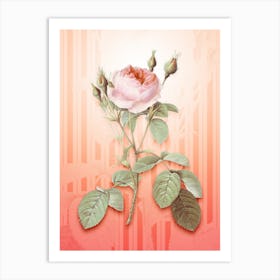 Double Moss Rose Vintage Botanical in Peach Fuzz Awning Stripes Pattern n.0058 Art Print