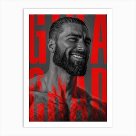 Chad Meme Art Black and White Red Bodybuilding Typography Art Print