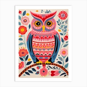 Pink Scandi Eastern Screech Owl 1 Art Print