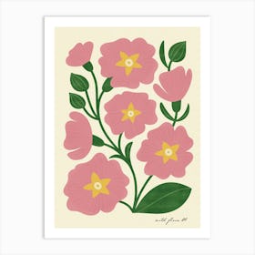 Primrose Modern-Retro Pink and Green Wild Flower Art Print Art Print