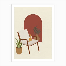 Minimal art Cat Sitting In A Chair looking a window Art Print