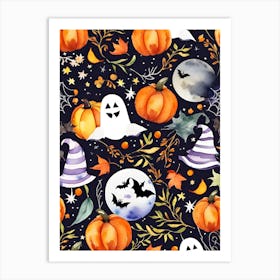 Halloween Pumpkins And Ghosts Pattern Art Print