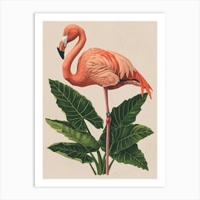 Jamess Flamingo And Alocasia Elephant Ear Minimalist Illustration 1 Art Print