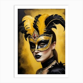 A Woman In A Carnival Mask, Yellow And Black (6) Art Print