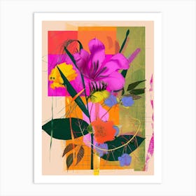 Flax Flower 2 Neon Flower Collage Art Print