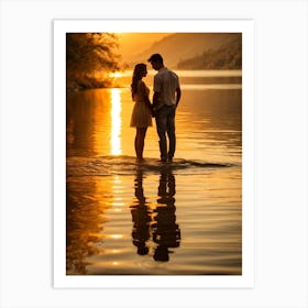 Sunset Couple In Water Art Print