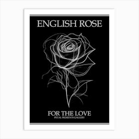 English Rose Black And White Line Drawing 2 Poster Inverted Art Print