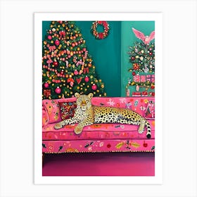 Leopard And Christmas Tree Art Print