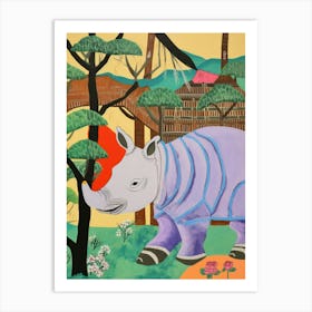 Maximalist Animal Painting Rhinoceros 1 Art Print
