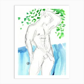 Poster Print Giclee Wall Art Adult Mature Explicit Homoerotic Erotic Man Male Nude Gay Art Drawing Artwork 002 Art Print